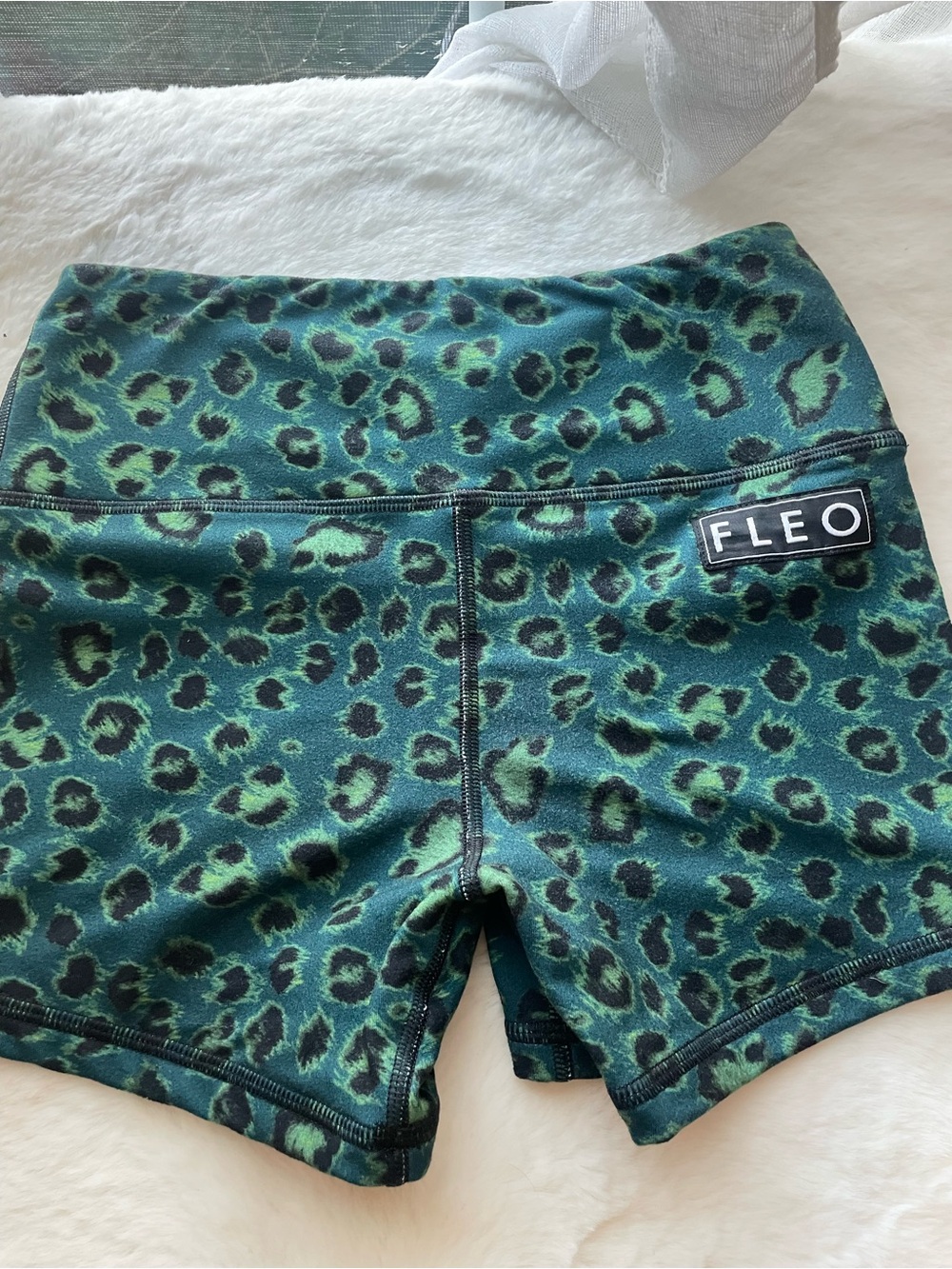 Fleo Green Leopard Print High-Waist Bike Shorts